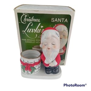 VTG Jasco Luvkin Santa Claus porcelain candle holder in original box.  1976